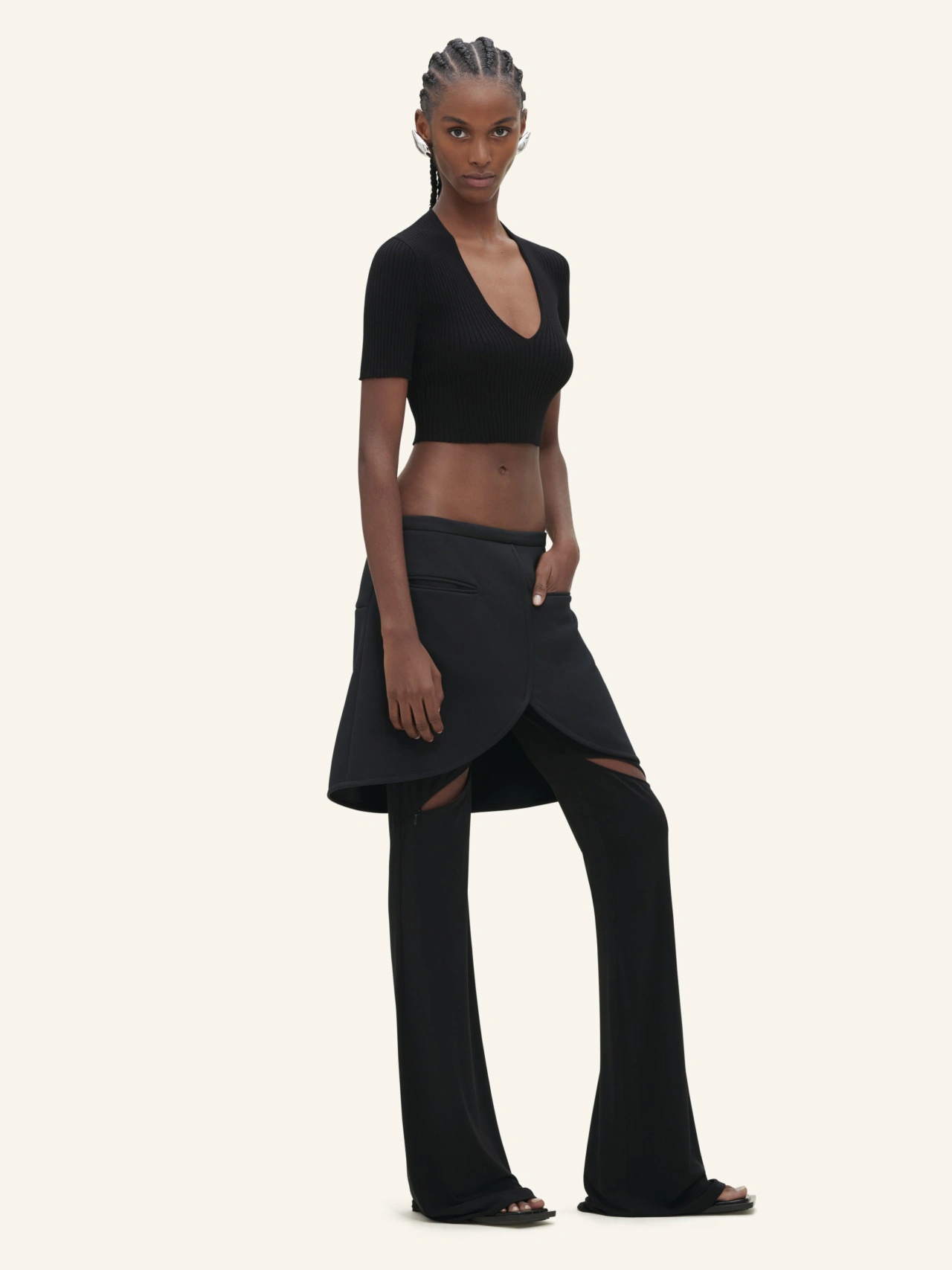 Courrèges Mockneck Rib Knit Cropped Top Women Black In Viscose In Black