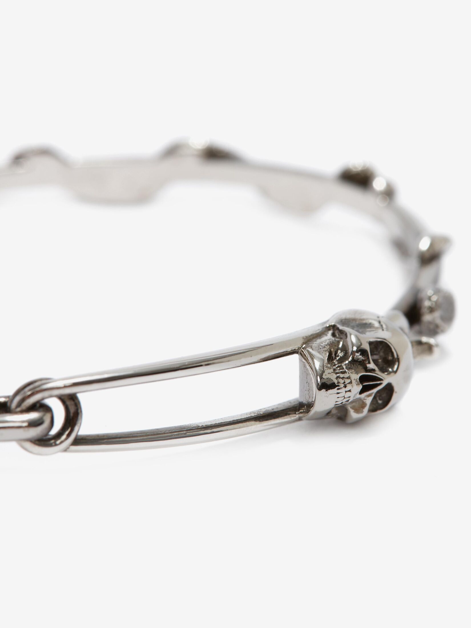 Alexander Mcqueen Skull Safety Pin Bracelet In Gray
