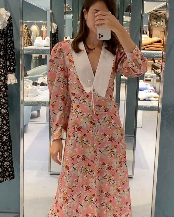 Miu Miu Sable Satin Dress With Floral Print In Pink