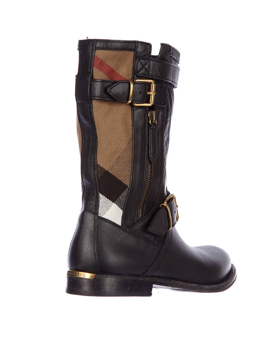 Burberry Plaid Canvas Boots In Black