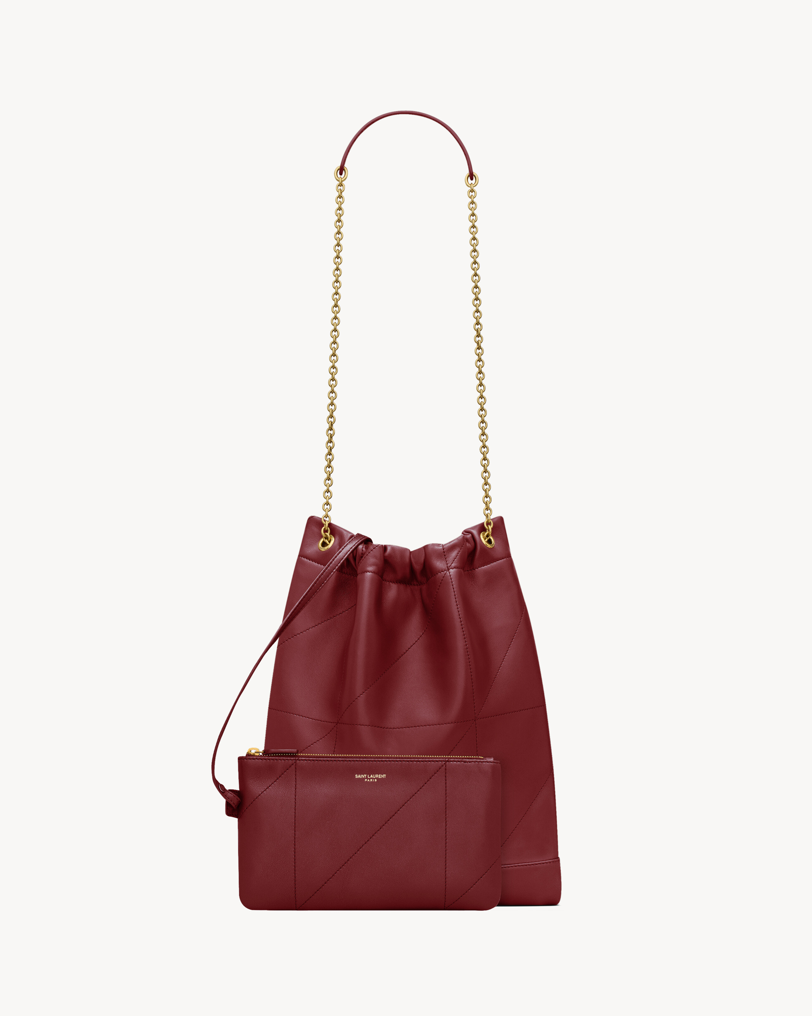 Saint Laurent Drawstring Chain Shoulder Bag In Burgundy
