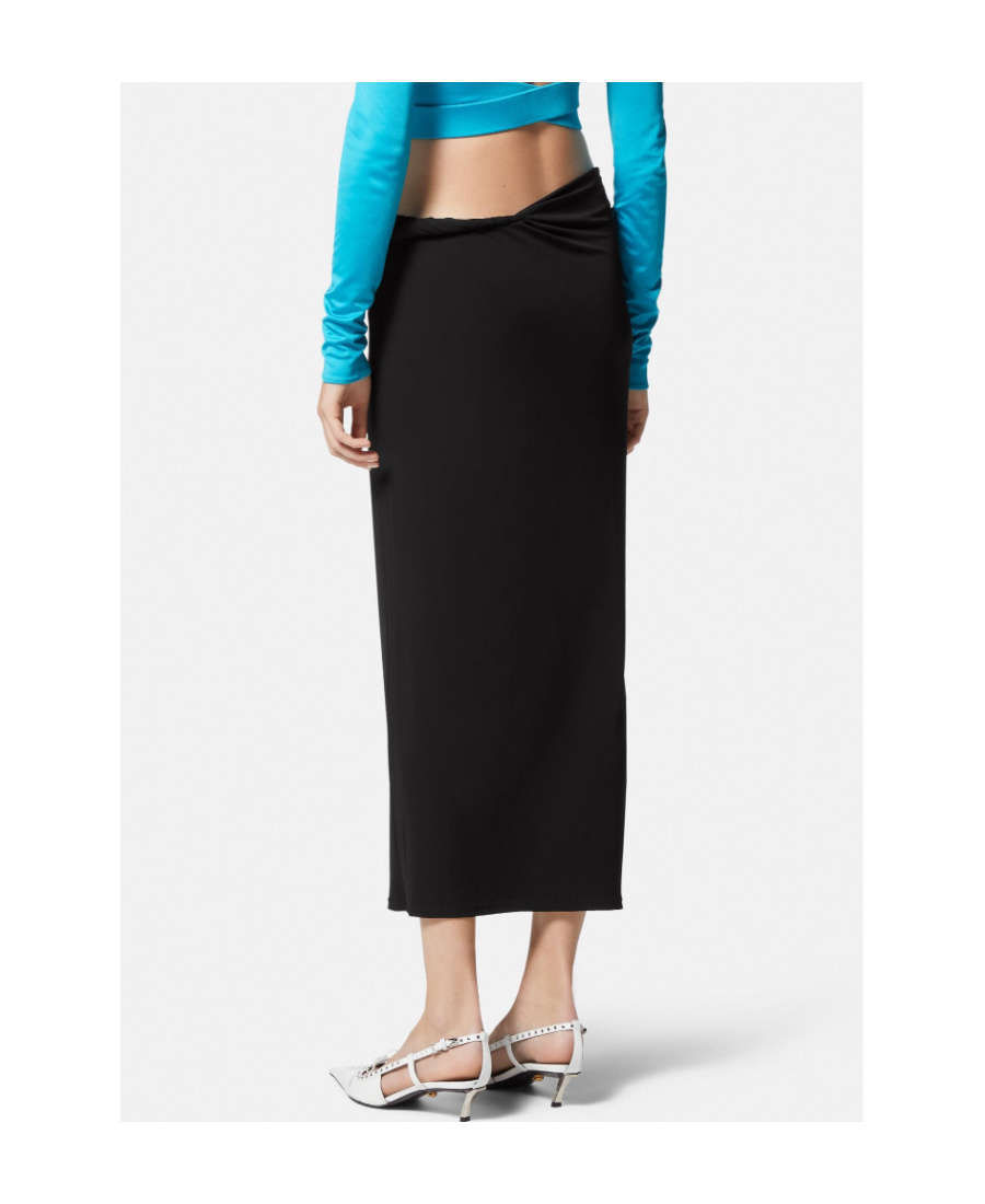 Versace La Greca Detail Fitted Skirt In Black