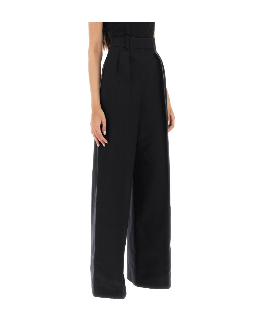 Khaite High-waisted Wide-leg Trousers In Luxurious Satin In Black