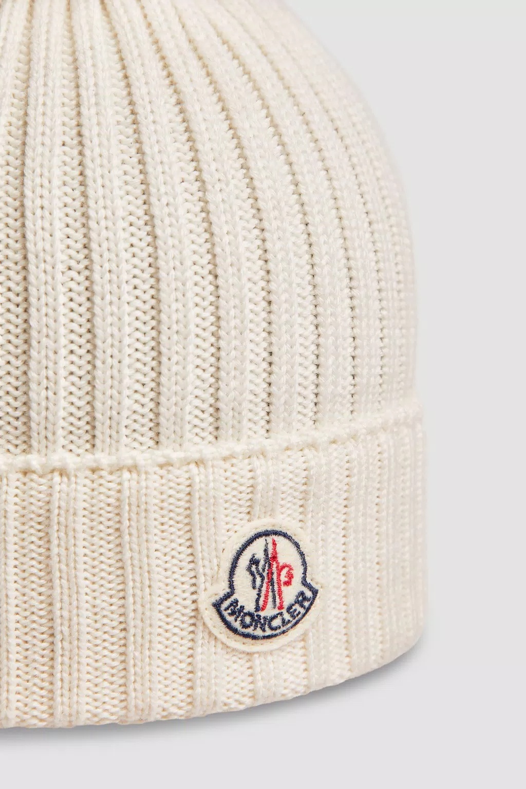 Moncler Pompom Ribbed Beanie In White