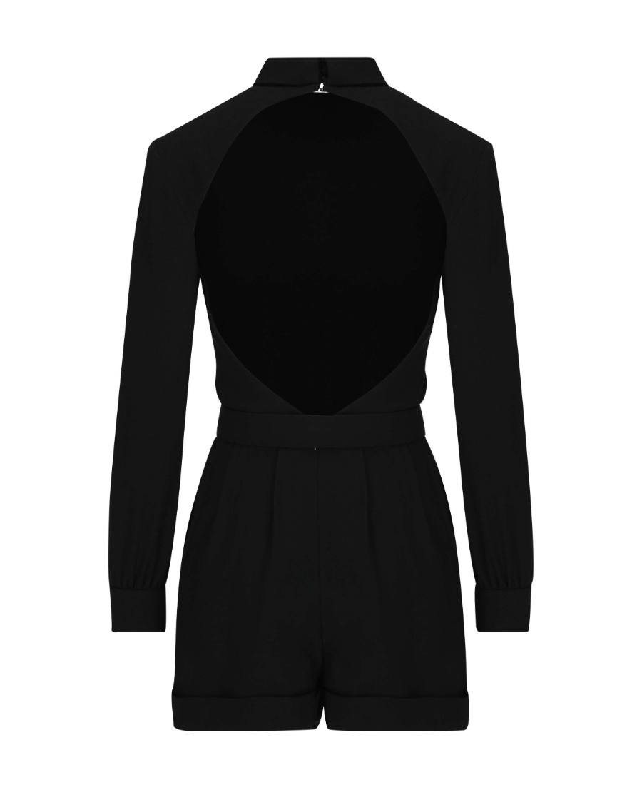 Saint Laurent Open-back Belted Playsuit In Black