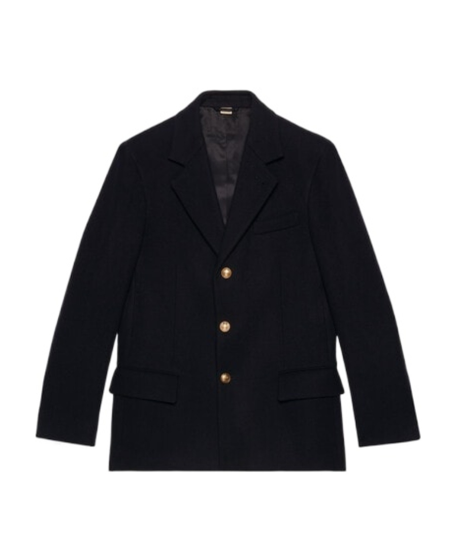 Gucci Embossed-buttons Wool Single-breasted Blazer In Black