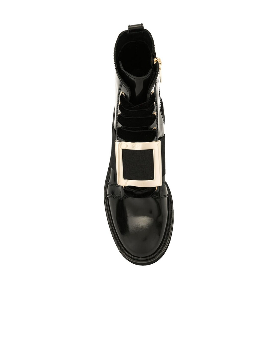 Roger Vivier Metal Buckle Velvet Shoelace Ankle Boots In Black