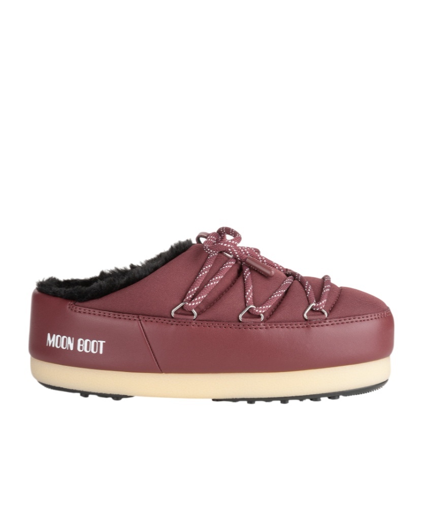 Moon Boot Lace-up Mule Boots In Burgundy