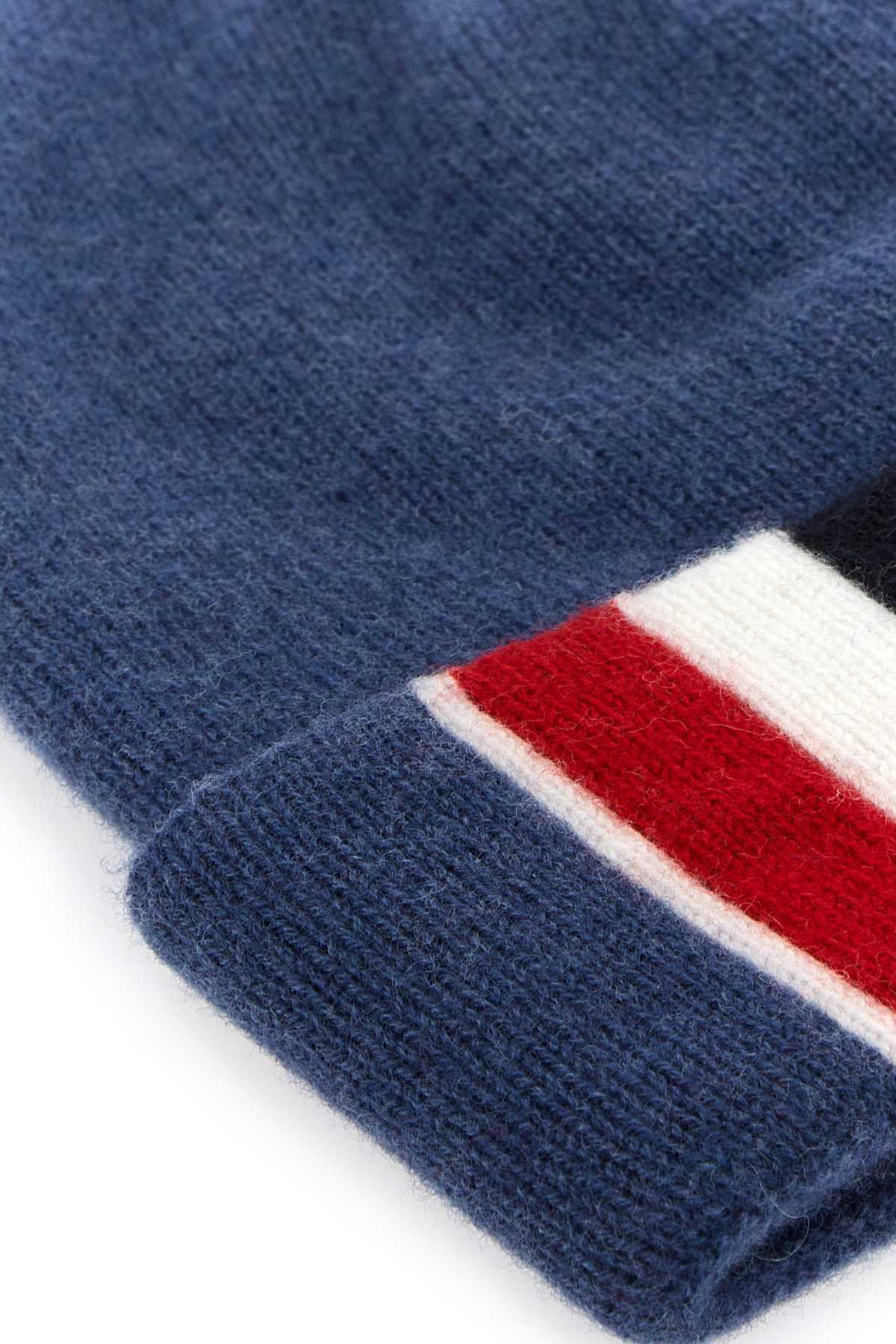 Thom Browne Virgin Wool Stripe-trim Beanie In Blue