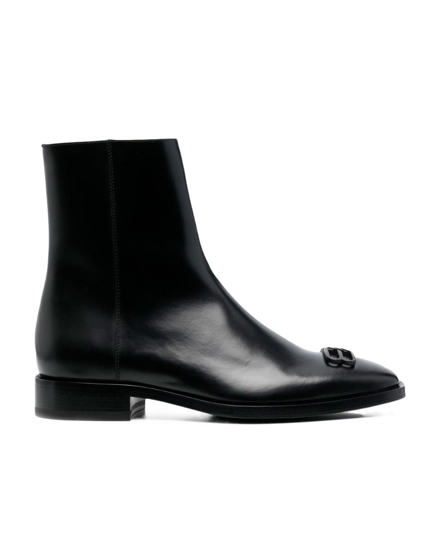Balenciaga Glossy Ankle Boots With Pointed Toe And Logo Embellishment In Black