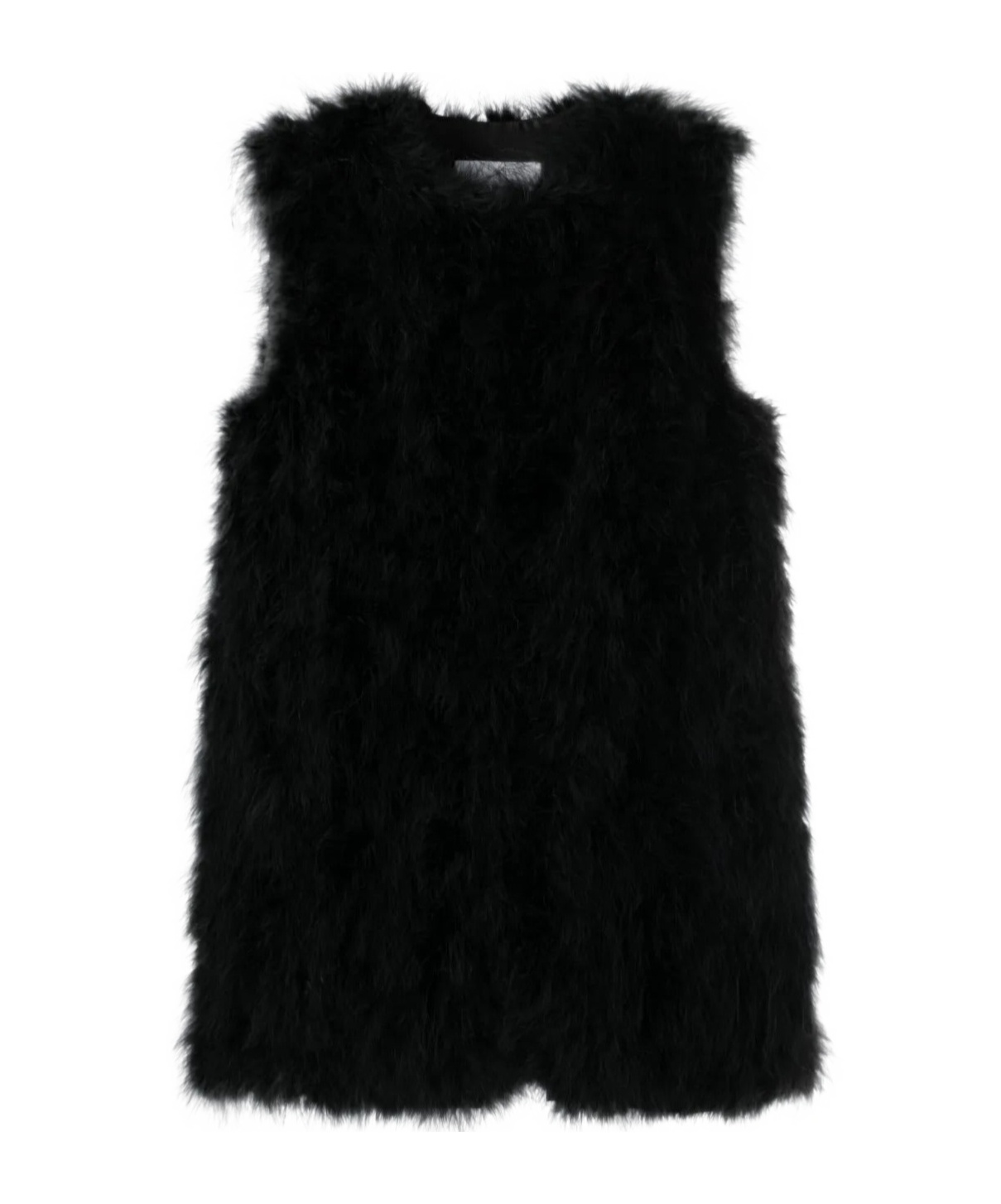 Yves Salomon Sleeveless Feather Silk Coat In Black