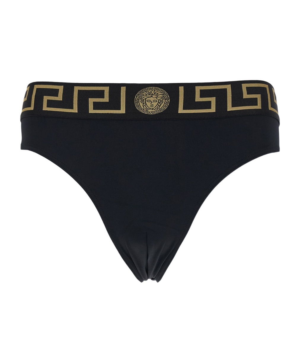 Versace Black Speedo With Greca Detail In Tech Fabric Man In Black