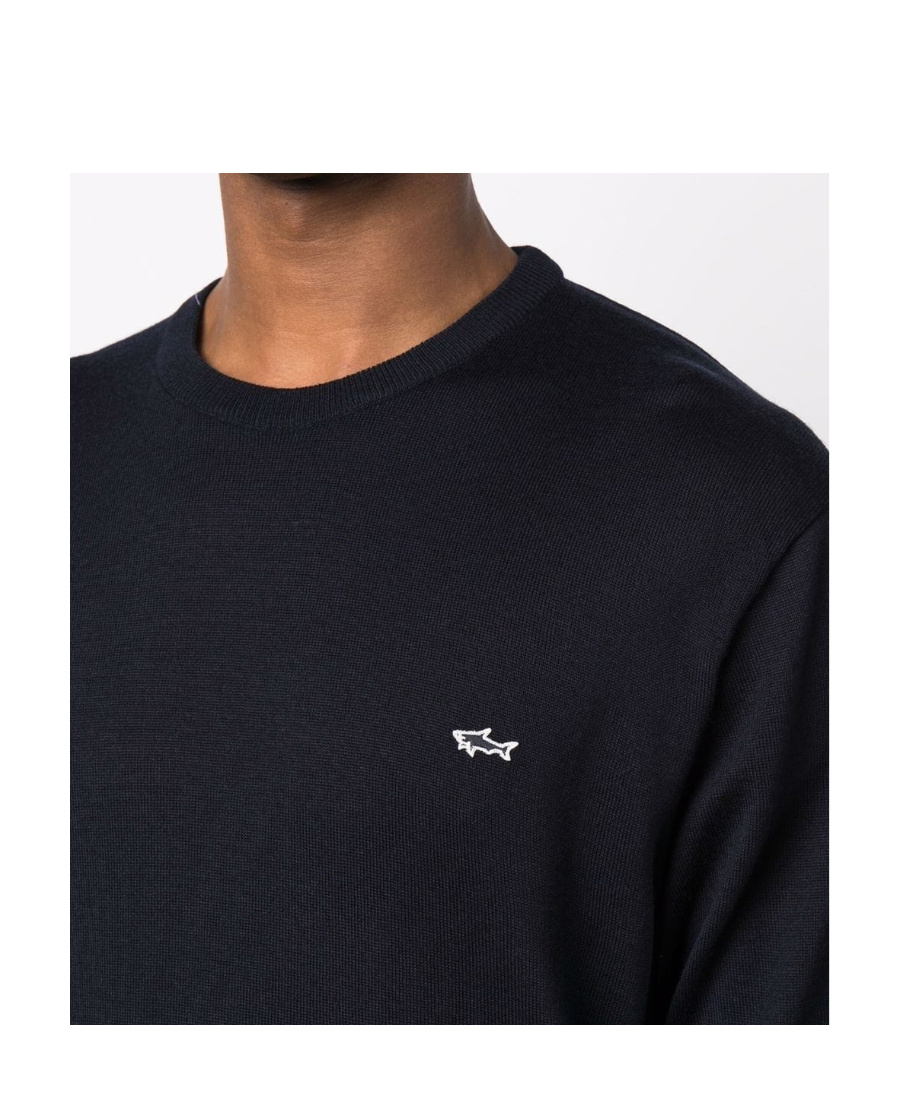 Paul & Shark Embroidered Logo Virgin Wool Sweater In Black