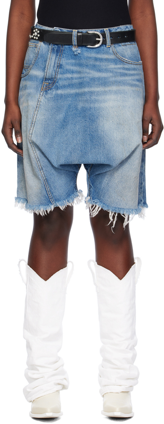 R13 Asymmetric Drop-crotch Denim Shorts In Blue