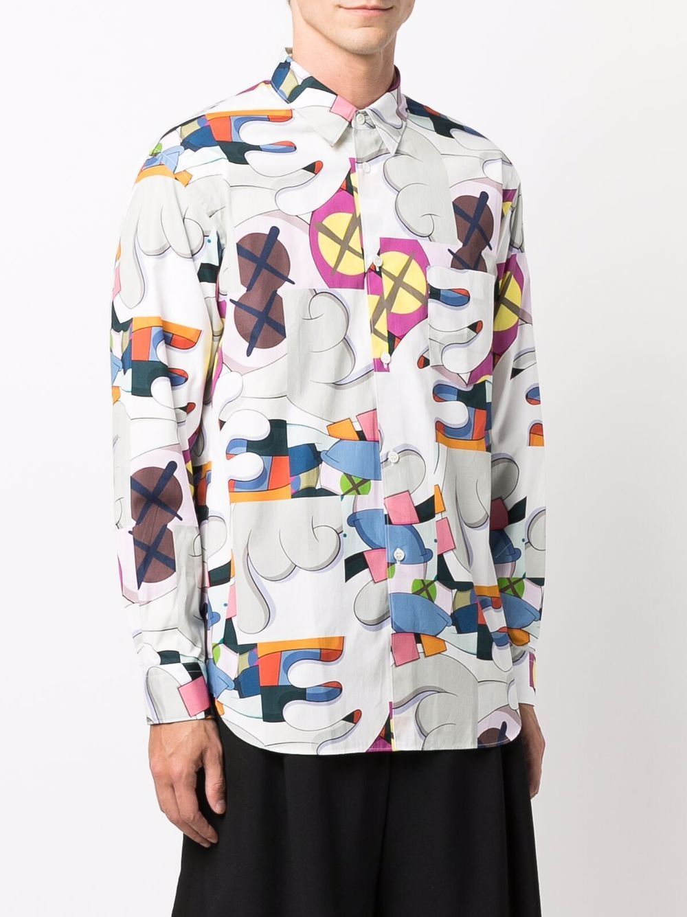 Comme Des Garçons Cartoon-print Long-sleeved Shirt In White