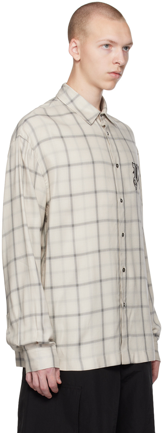 PALM ANGELS PALM ANGELS LOGO EMBROIDERED CHECKED LONG-SLEEVED SHIRT