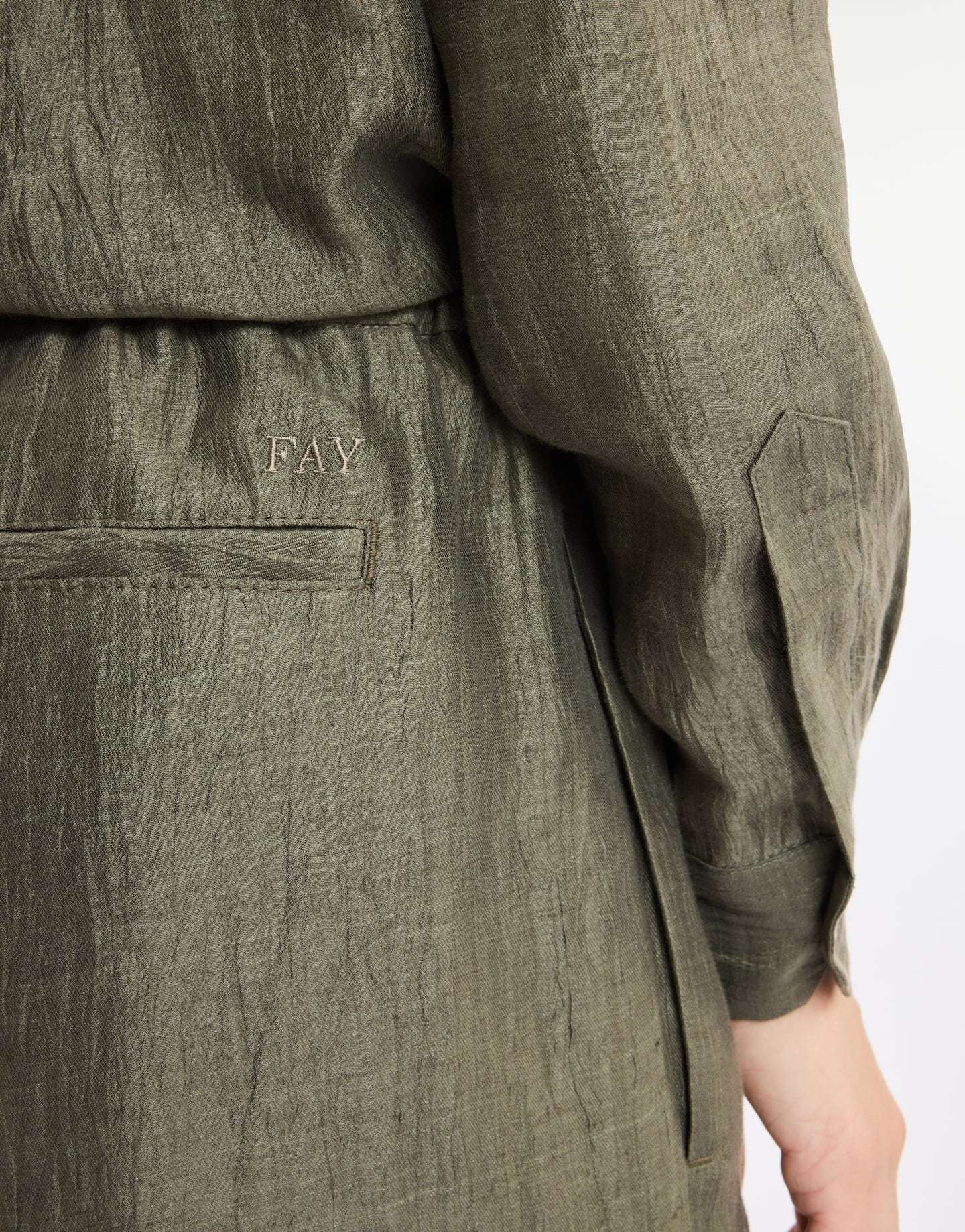 Fay Trousers In Wrinkled Linen In Green