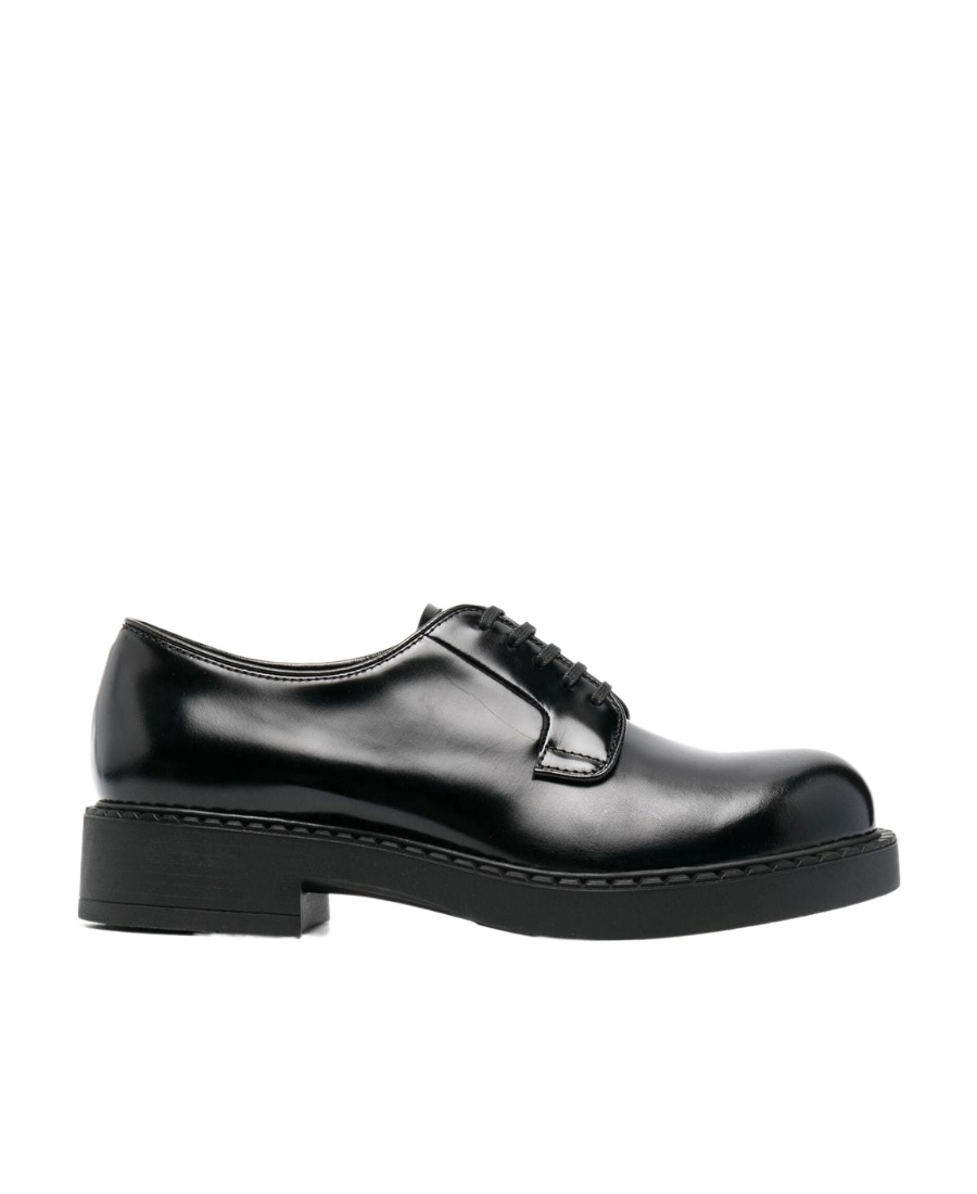 Prada Lace-up Leather Derbies In Black