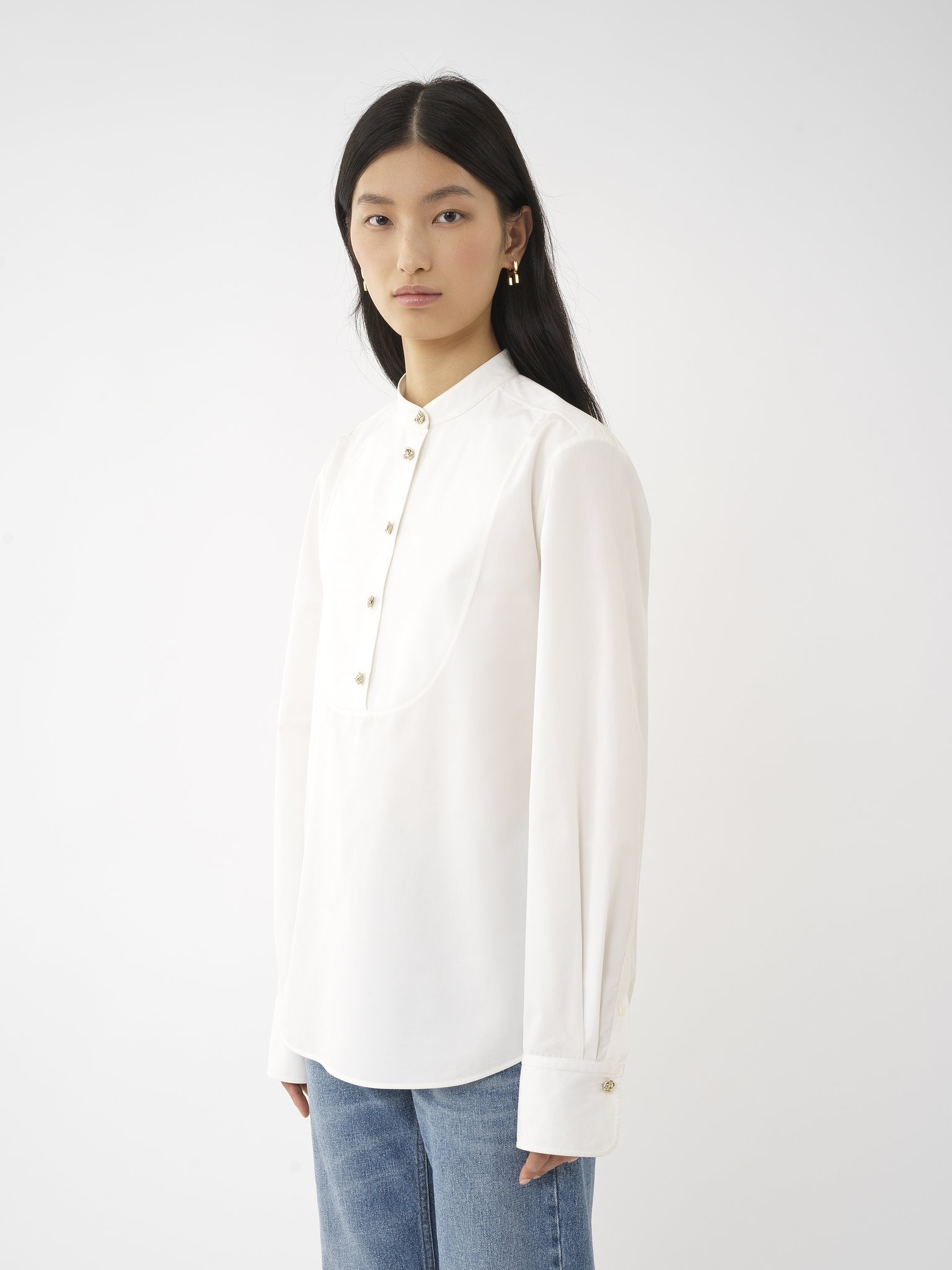 Chloé Sculpted-buttons Cotton Shirt In White