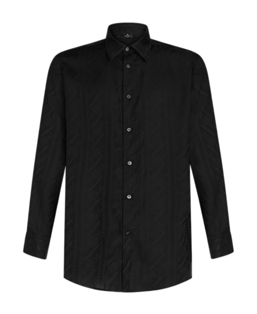 Etro Patterned Jacquard Long-sleeved Shirt In Black