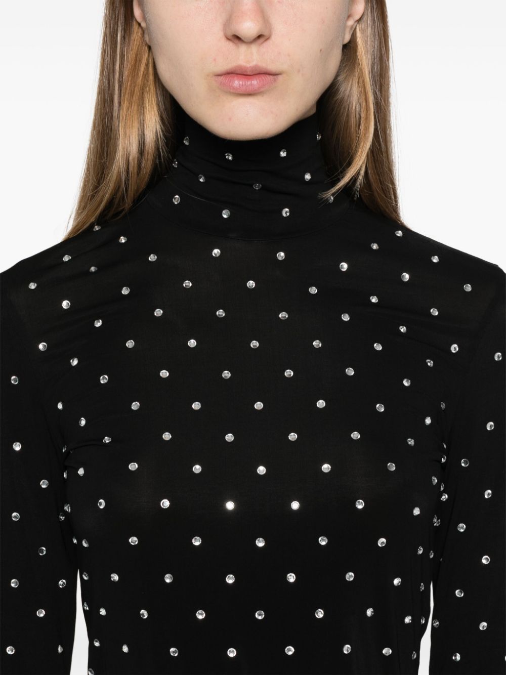 Rabanne Crystal-embellished Stretch-jersey Turtleneck Top In Black