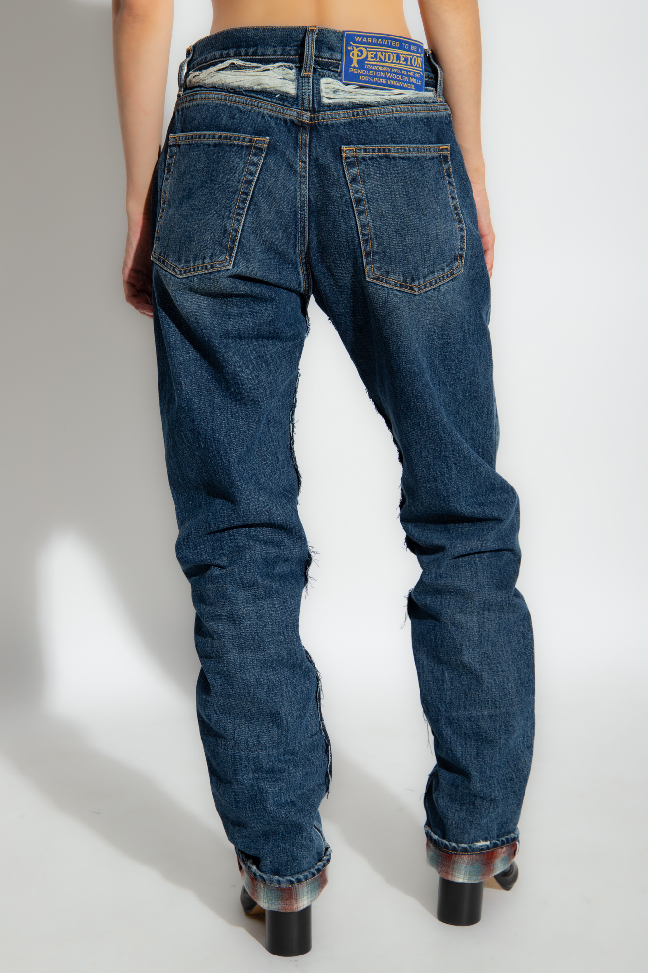 Maison Margiela Logo-patch Ripped-detailing Wide-leg Jeans In Blue