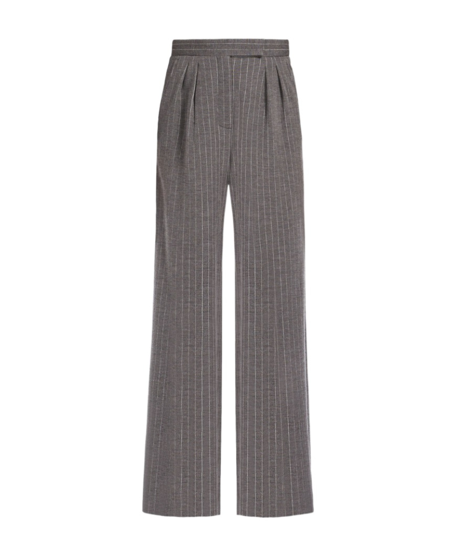 Max Mara First Shearing Wool Striped Casual Pants In Gray