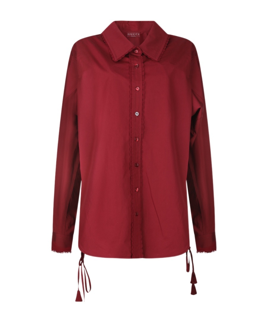 Gucci Womens Rosso Ancora Embroidered Drawstring-sleeves Cotton-poplin Shirt In Red