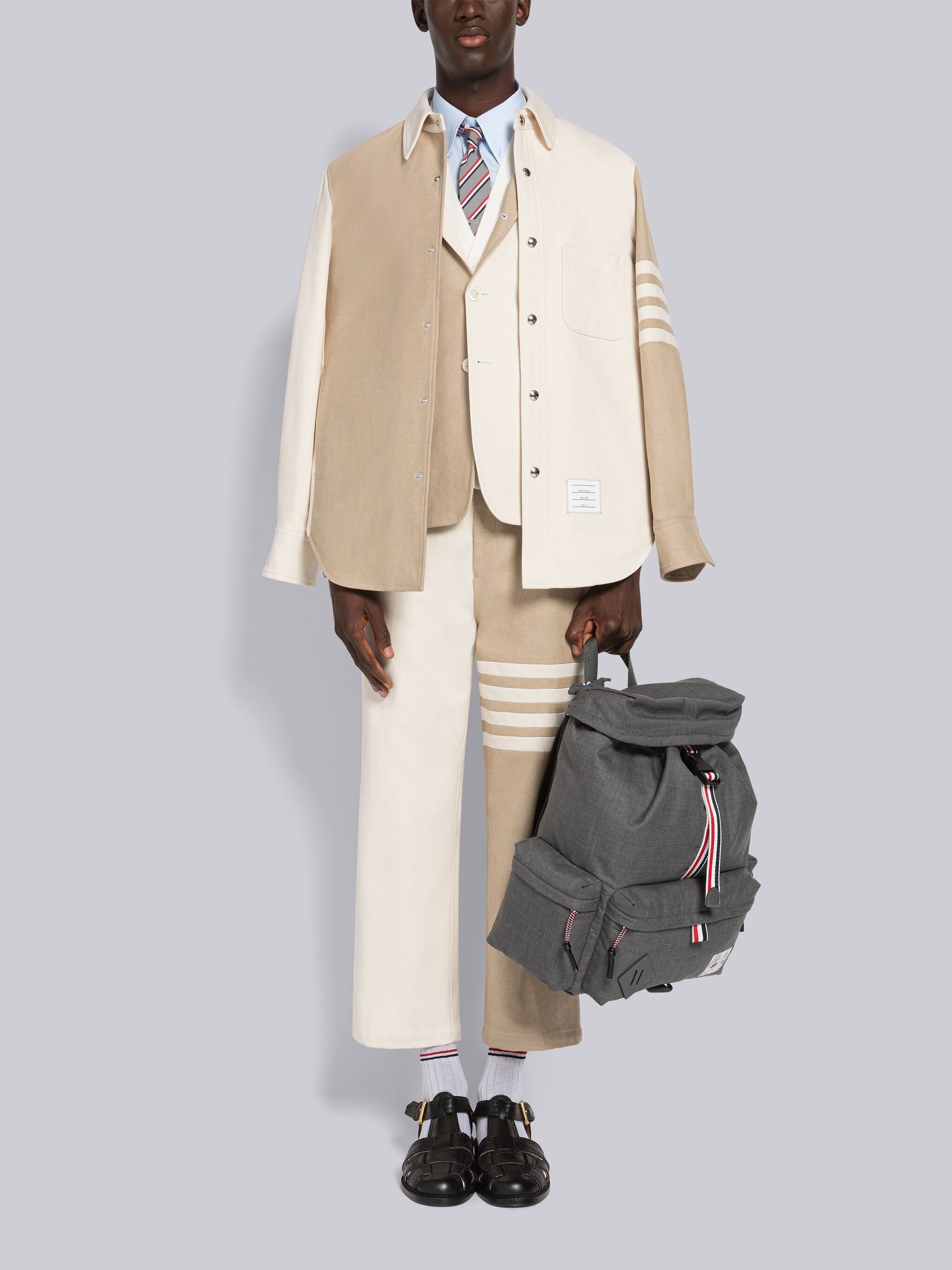 Thom Browne 4-bar Patchwork Denim Shirt In White