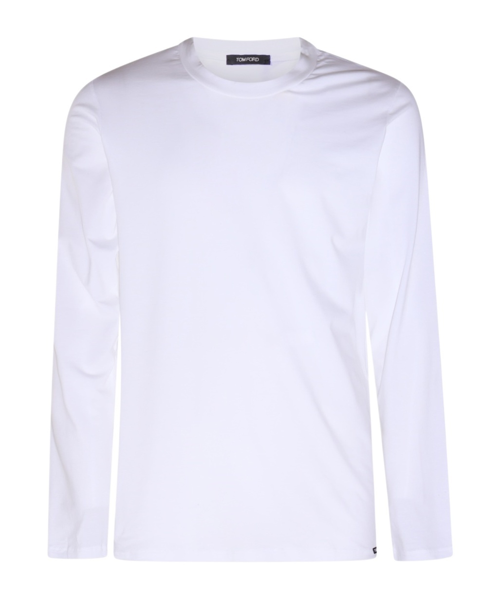 Tom Ford White Long-sleeved Basic T-shirt With Cuffs In Lyocell Blend Man In White