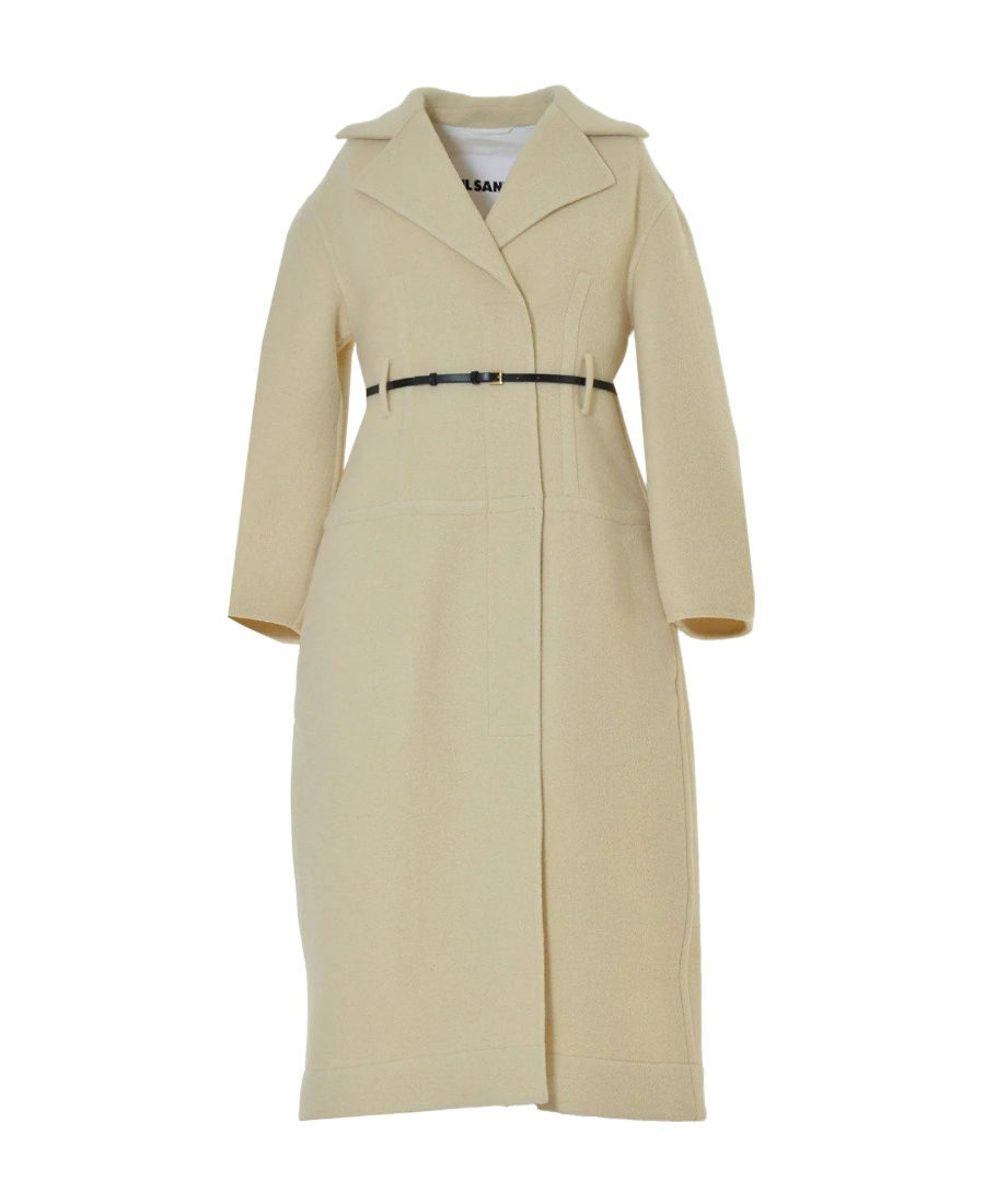 Jil Sander Single-breasted Belted Coat In Nude