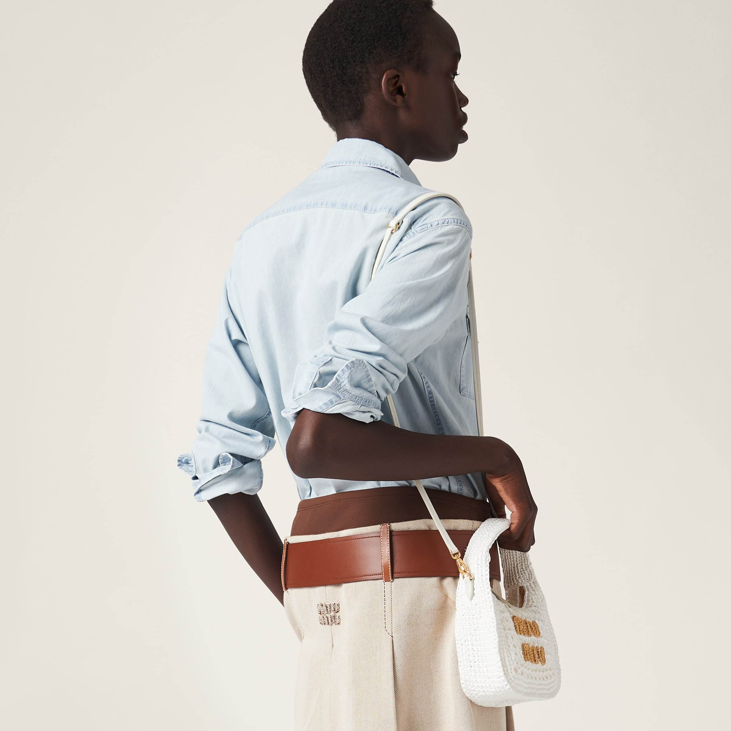 Miu Miu Wander Woven Fabric Hobo Bag In White