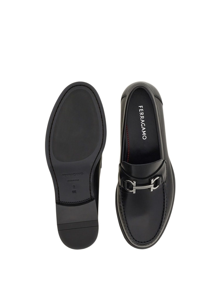 Ferragamo Moccasin With Gancini Decoration In Black