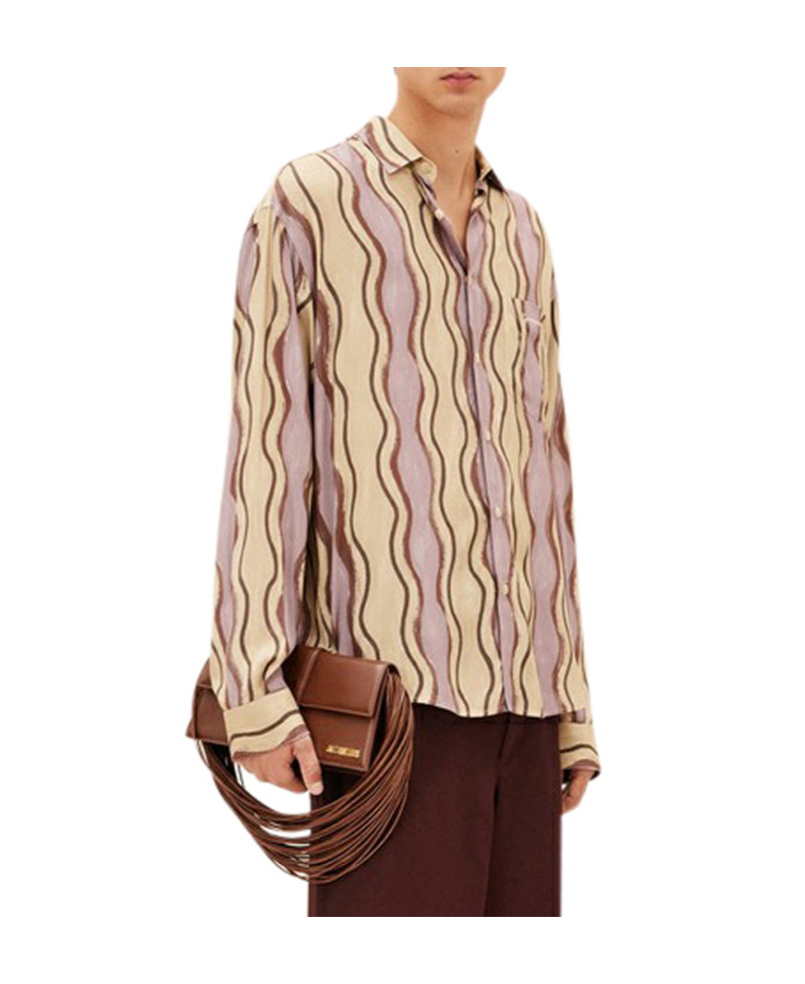 Jacquemus La Chemise Simon Print Brown Waves Stripe 52 In Nude