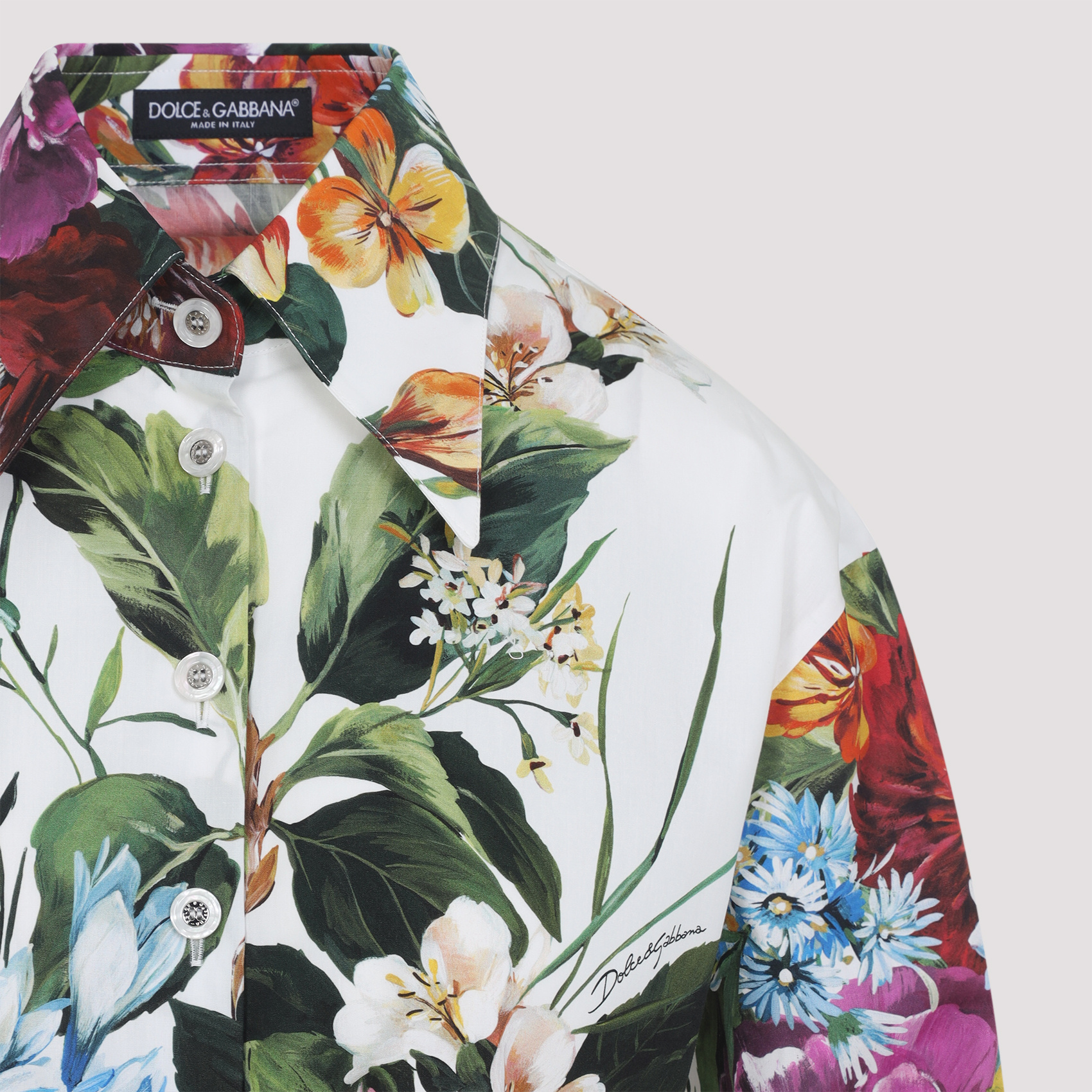 Dolce & Gabbana Multicolor Cropped Shirt With Tie Closure On The Front And All-over Floral Print In Cotton Woman