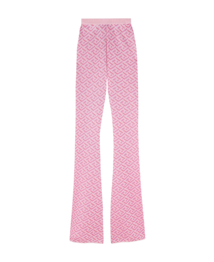 Versace La Greca Jacquard Flared Trousers In Pink