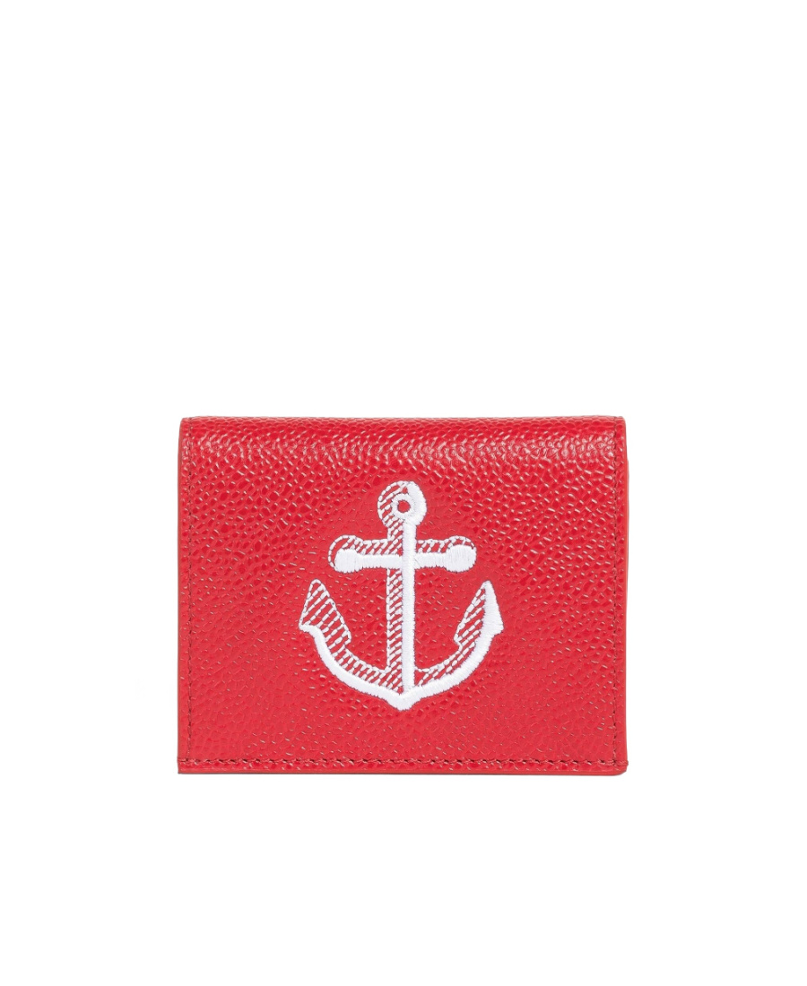 Thom Browne Anchor-embroidered Leather Cardholder In Red