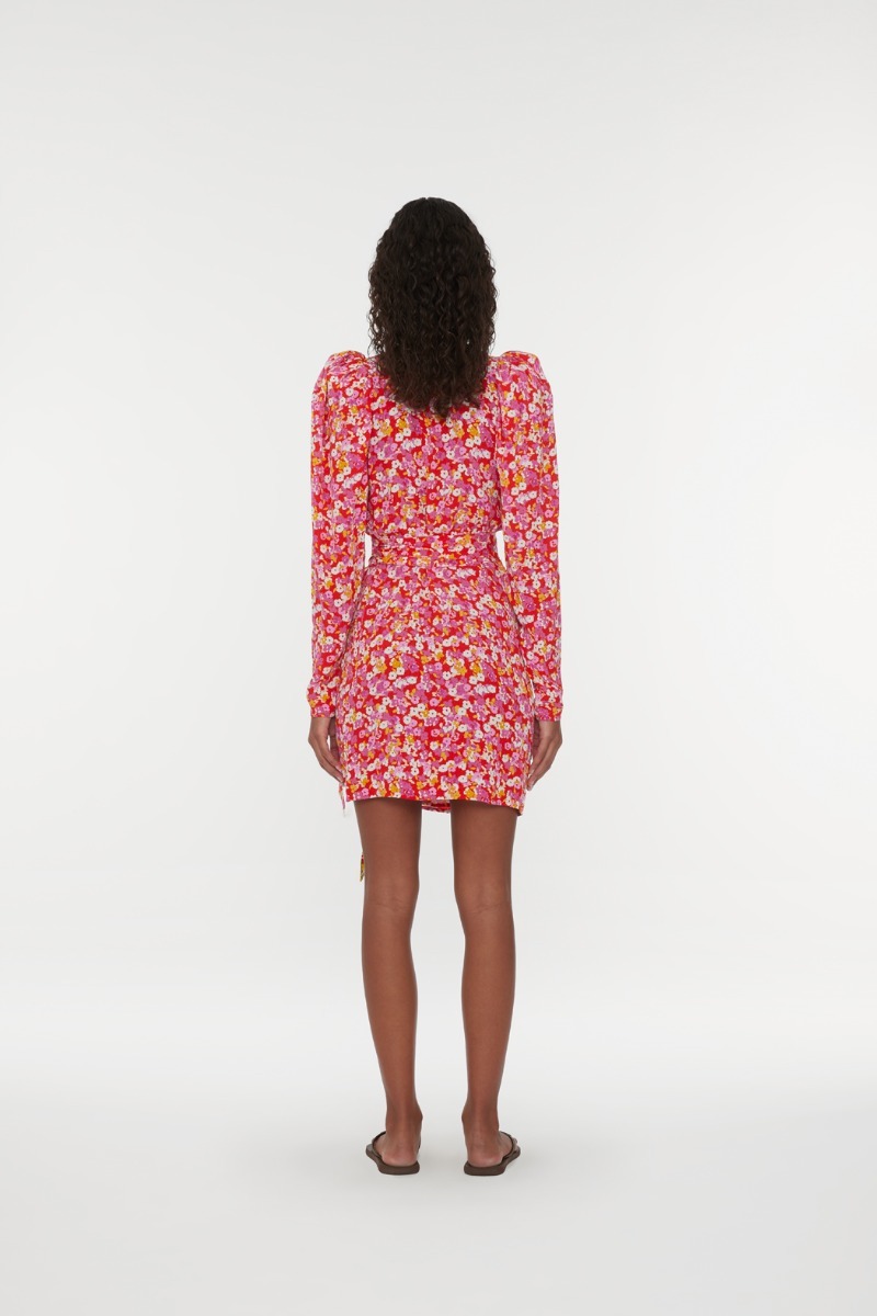 ROTATE BIRGER CHRISTENSEN ROTATE JACQUARD FLOWER PRINTED MINI WRAP DRESS
