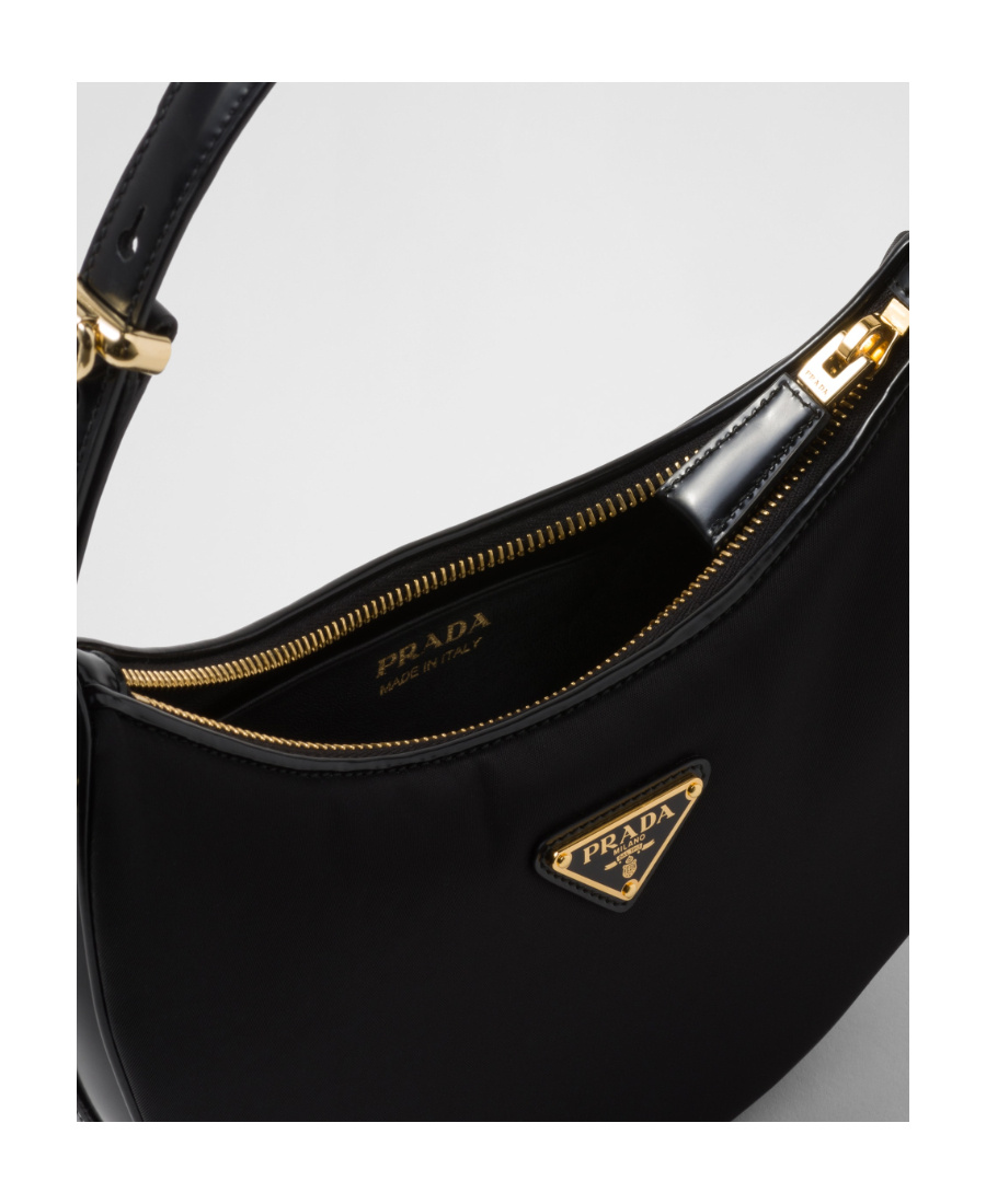 Prada Arqué Re-nylon And Brushed Leather Shoulder Bag In Black