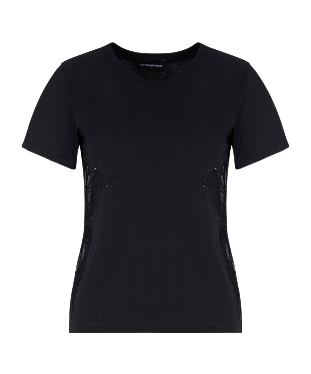 Emporio Armani Asv Supima Jersey T-shirt With Tulle Inserts In Black