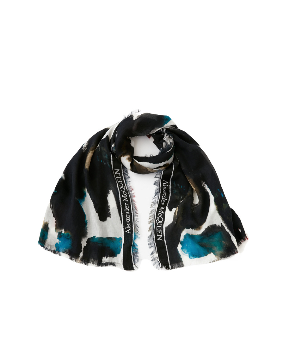 Alexander Mcqueen Graffiti-print Cotton-blend Scarf In Black
