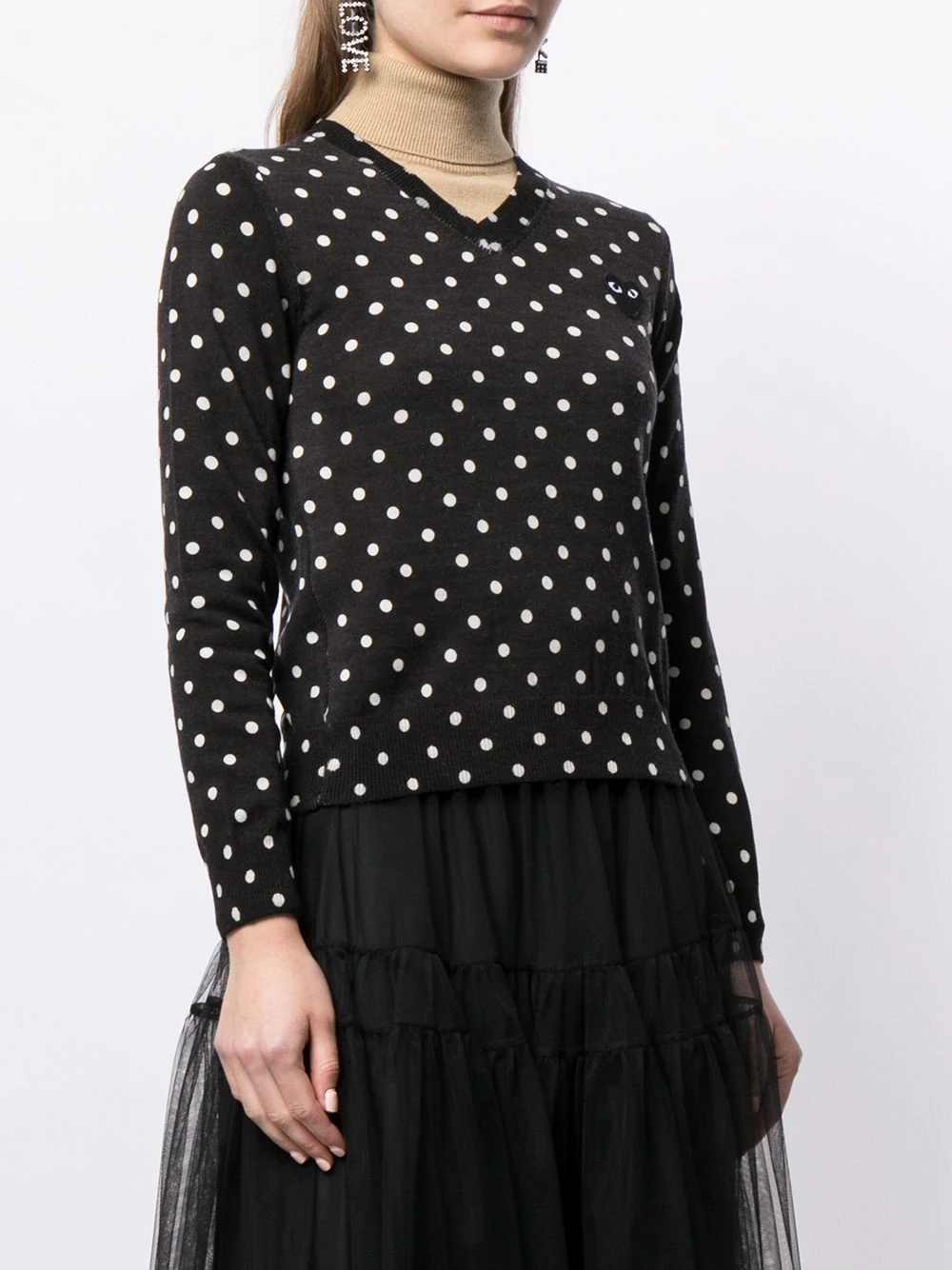 Comme Des Garçons Play Polka Dot-print V-neck Jumper In Black