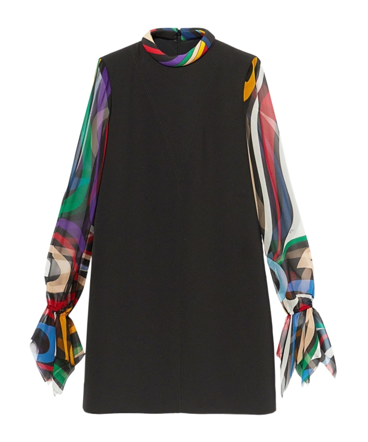Pucci Black Dress With Sheer Patterned Sleeves In Black