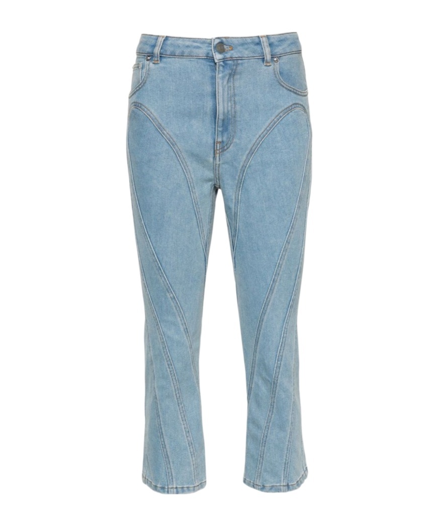 Mugler Cropped Jeans With Belt Loops And Pockets In Blue