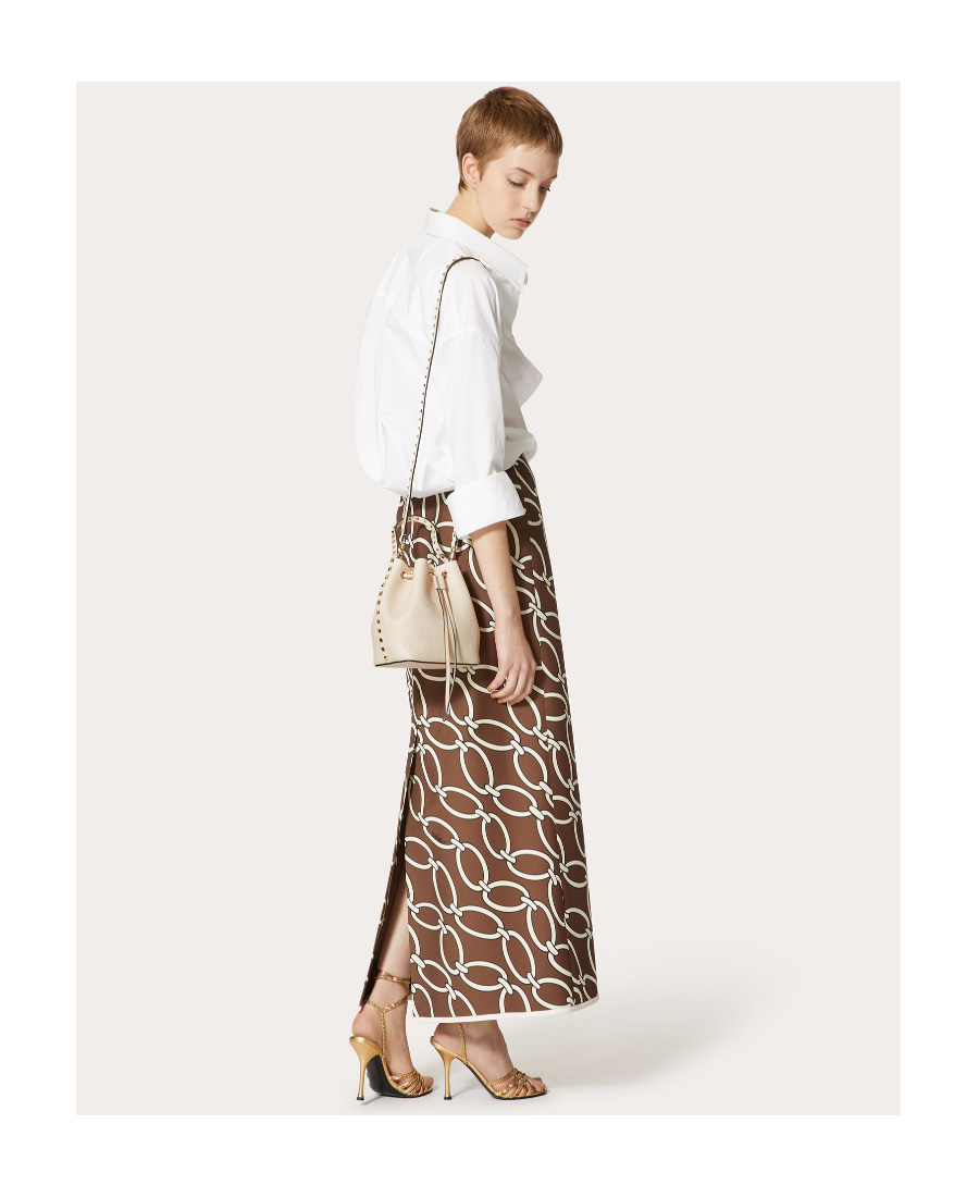 Shop Valentino Rockstud Grainy Calfskin Bucket Bag In Nude