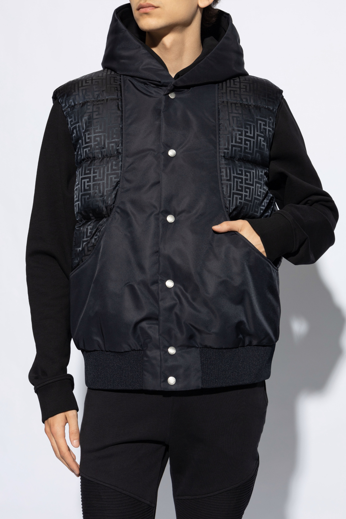 Balmain Monogram Printed Hooded Vest In Black