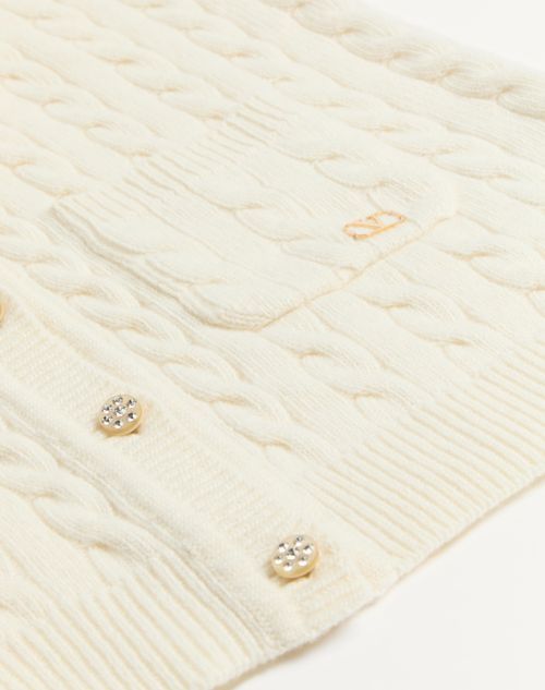 Valentino Long-sleeved Wool Cardigan In Milk Color