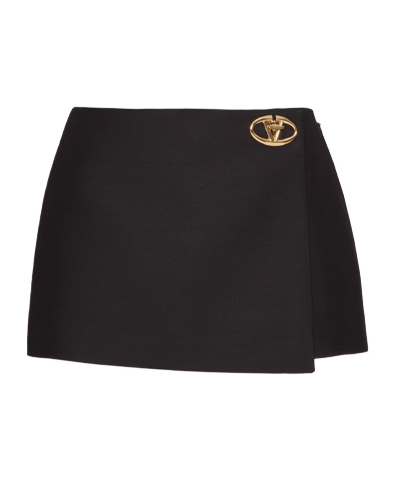 Valentino Embellished Wrap-effect Wool And Silk-blend Mini Skirt In Black