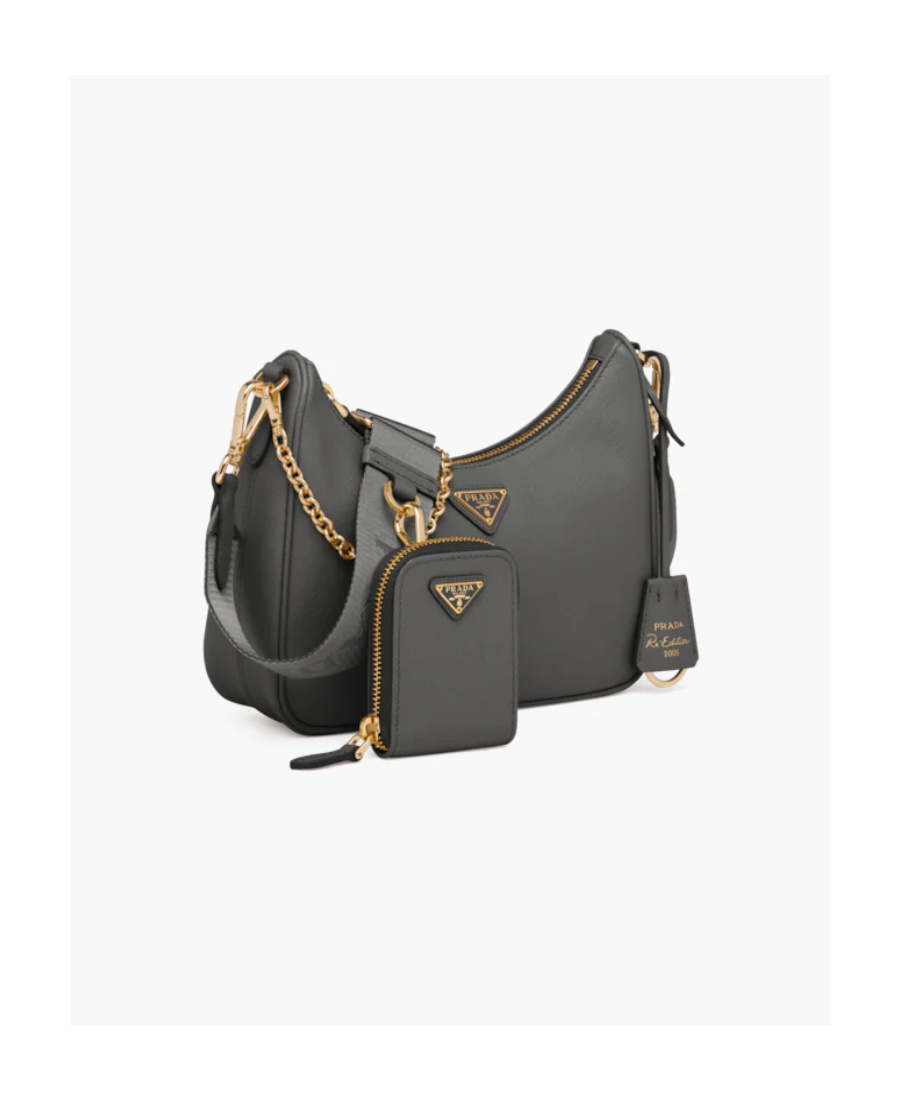 Prada 2005 Re-edition Saffiano Leather Shoulder Bag In Gray