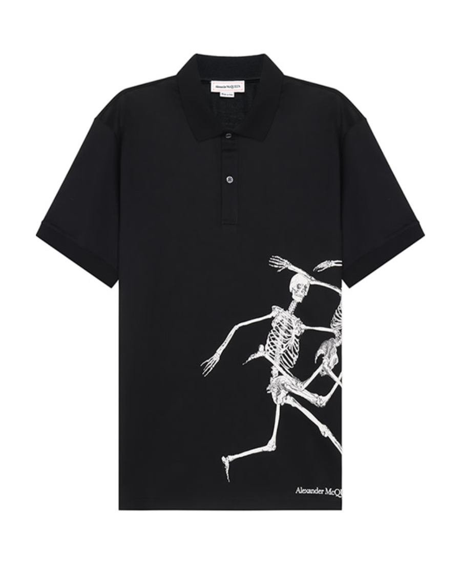 Alexander Mcqueen Skeleton-print Polo Shirt In Black